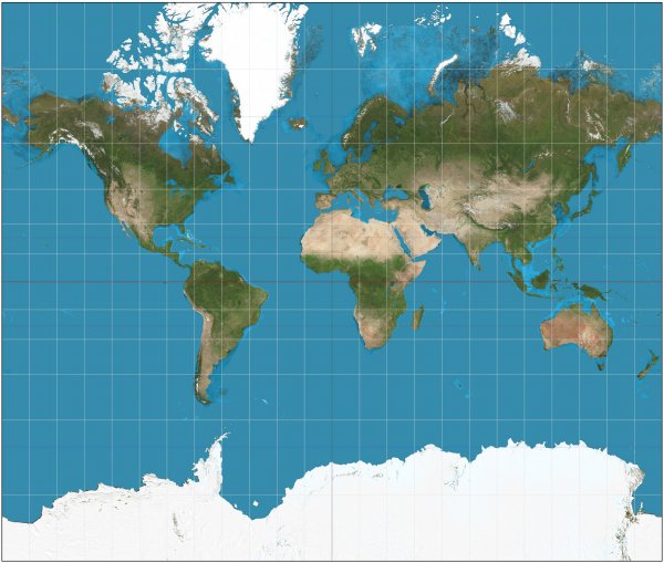 Mercator-vetület /Kép: https://en.wikipedia.org
